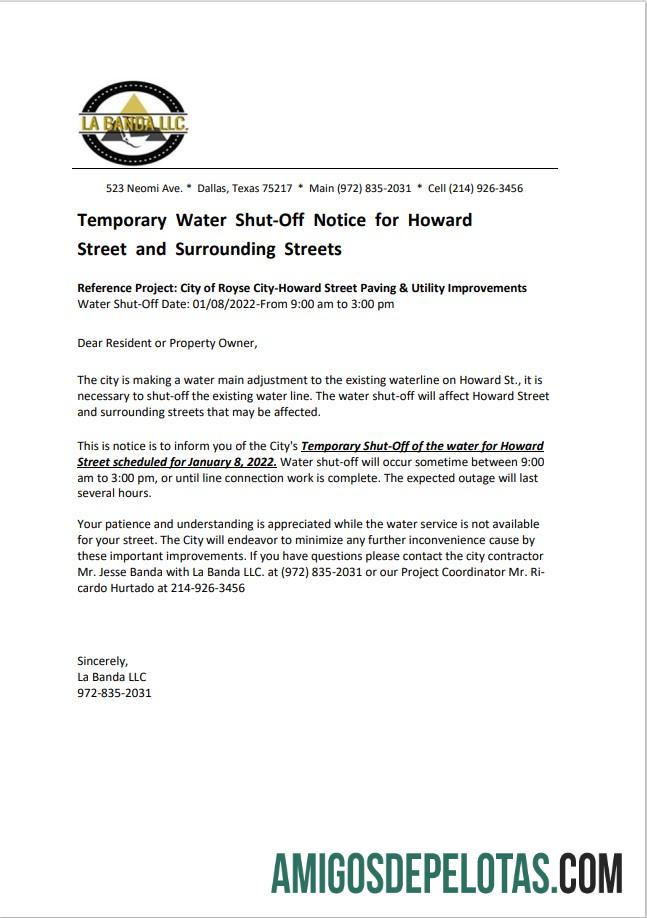 realista Aviso de desligamento de água da concessionária EUA Texas La Banda, modelo Word e PDF